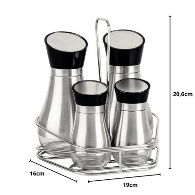 Conjunto Galheteiro Tramontina Realce Aço Inox Porta Azeite Vinagre Temperos Mesa Jantar Cozinha Res