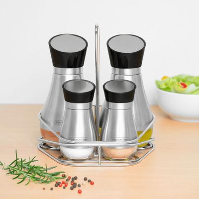 Conjunto Galheteiro Tramontina Realce Aço Inox Porta Azeite Vinagre Temperos Mesa Jantar Cozinha Res