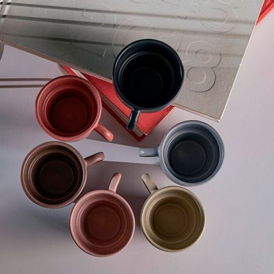 Conjunto 6 Xícaras Cerâmica Café  90ml Coloridas Empilháveis com Suporte Wolff Transparente