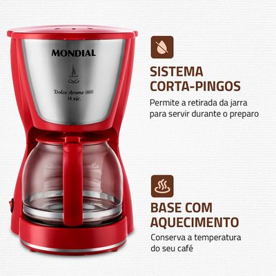 Cafeteira Elétrica 18 Xícaras Mondial Dolce Arome C-35 Vermelha e Prata 127V 220V