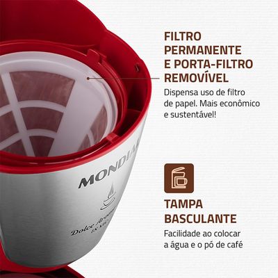 Cafeteira Elétrica 18 Xícaras Mondial Dolce Arome C-35 Vermelha e Prata 127V 220V