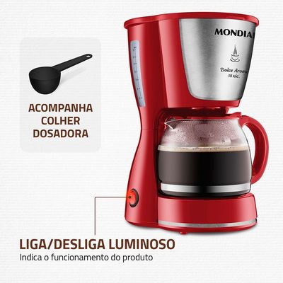 Cafeteira Elétrica 18 Xícaras Mondial Dolce Arome C-35 Vermelha e Prata 127V 220V