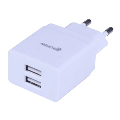 Carregador de Parede Geonav com 2 Saídas USB Entrada 100-240V Saída 3,4A Branco