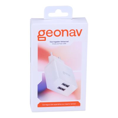 Carregador de Parede Geonav com 2 Saídas USB Entrada 100-240V Saída 3,4A Branco