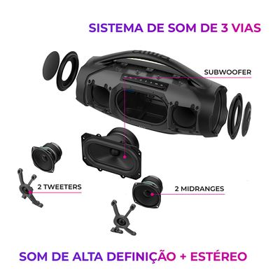 Caixa de Som Boombox Plus AIWA BBS-01-LBL 200W Bluetooth 30H IP66 USB RGB BIV