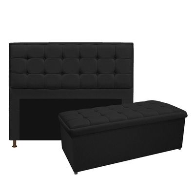 Kit Cabeceira e Calçadeira Copenhague Queen Size Suede Preto