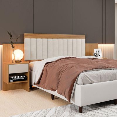Cabeceira Extensiva Estofada Com 2 Mesas De Cabeceira Master Cinamomo Off