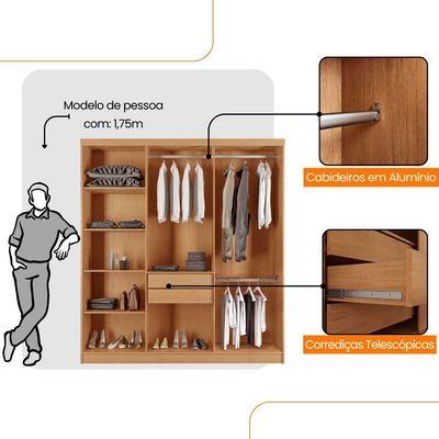 Guarda Roupa Casal Toronto Mdf 6 Portas 2 Gavetas Moderna Naturalle Sem Pés
