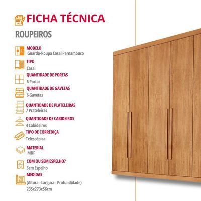 Guarda Roupa Casal Maya 6 Portas E 6 Gavetas Rufato Naturalle