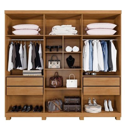 Guarda Roupa Lisboa 6 Portas Ripado 4 Gavetas 10 Prateleiras Cinamomo
