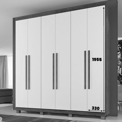 Guarda Roupa Milão 6 Portas 3 Gavetas 7 Prateleiras - Beneti Cinamomo Off