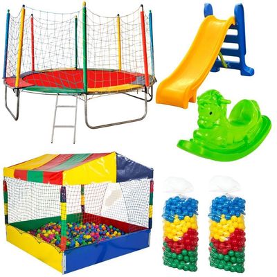 Cama Elastica 3,05m Escorrega Medio Gangorra Piscina De Bolinhas 1,50m Com 1000 Bolinhas