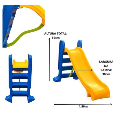 Cama Elastica 3,05m Escorrega Medio Gangorra Piscina De Bolinhas 1,50m Com 1000 Bolinhas