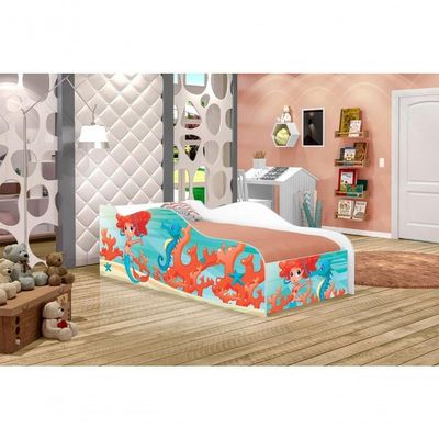 Cama Carro Fun Adesivada Sereia Menina Solteiro