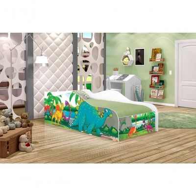 Cama Carro Fun Adesivada Dinossauro No Lago Solteiro