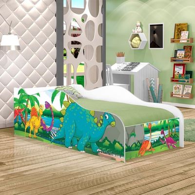 Cama Carro Fun Adesivada Dinossauro No Lago Solteiro