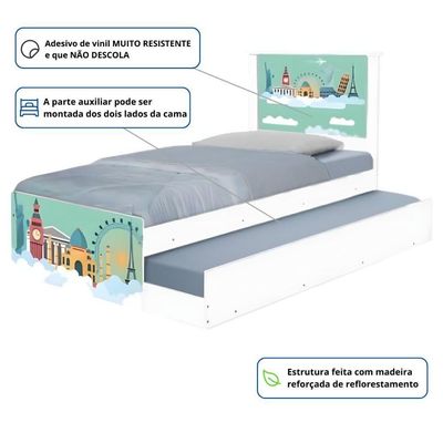 Bicama Juvenil Com Cabeceira Adesivada Mundo Viagens