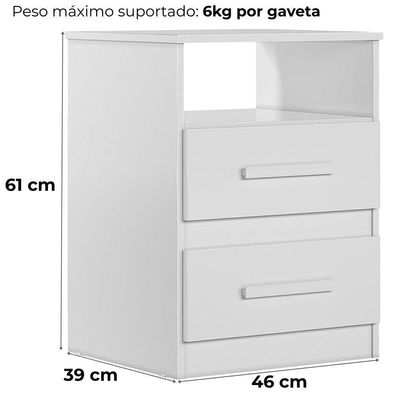 Mesa De Cabeceira Apolo 2 Gavetas 46 Cm Branco Flex Moval Branco Flex