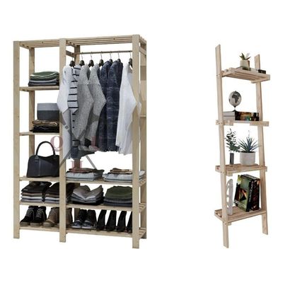 Kit Estante 4 Planos Minimalista Para Sala Exclusivo E Arara Moderna Guardar Roupa Cabideiro