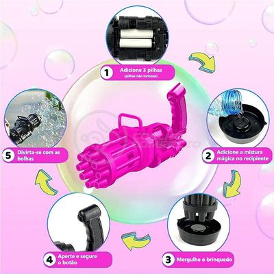 Máquina Elétrica Brinquedo Tiktok Lança Bolhas Sabão Mágica Criança Infantil Rosa