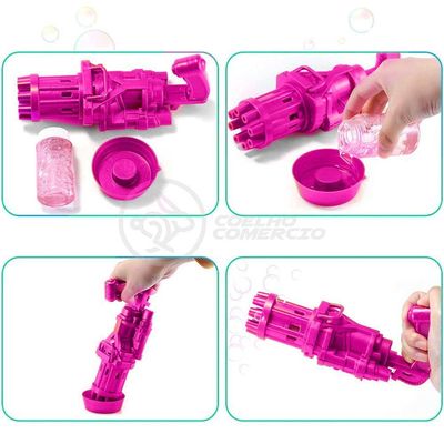Máquina Elétrica Brinquedo Tiktok Lança Bolhas Sabão Mágica Criança Infantil Rosa
