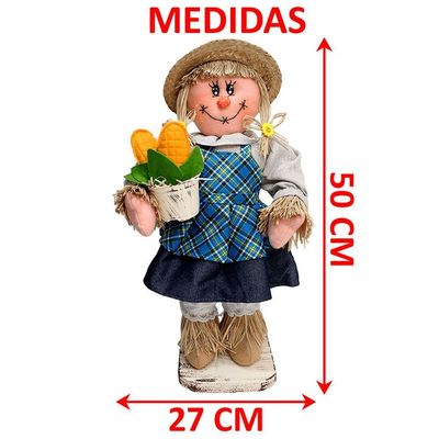 Decoração Espantalho Festa Junina Caipira Rastelo Milho 50cm Menina