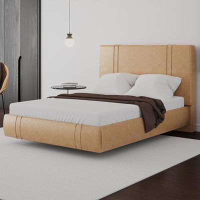 Cama Casal Flutuante Com Cabeceira 140cm Astra S04 Couríssimo Bege - Lyam Decor