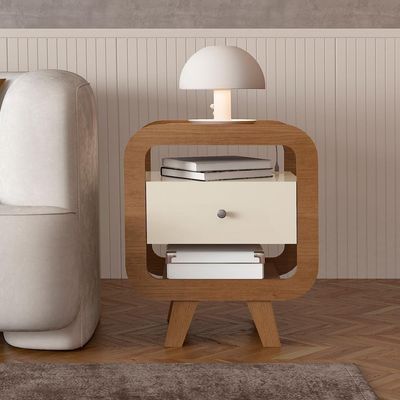 Mesa De Apoio 1 Gaveta 65 Cm Porta Usb Arly Cinamomo Off White
