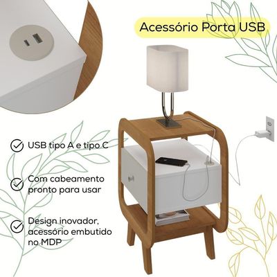 Mesa De Apoio 1 Gaveta 65 Cm Porta Usb Arly Cinamomo Off White