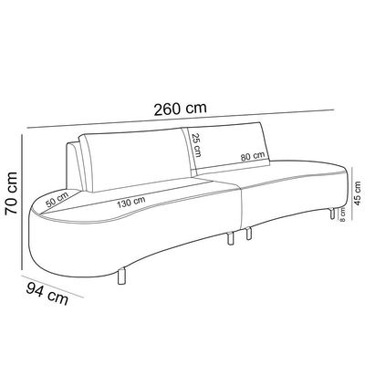 Sofá 4 Lugares Para Sala Living Orgânico Pés Metálicos 260cm Shui P08 Bouclê Branco - Lyam Decor