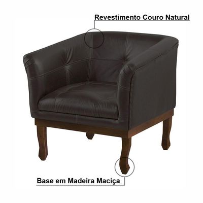 Poltrona Decorativa Noah Couro Marrom Fosco