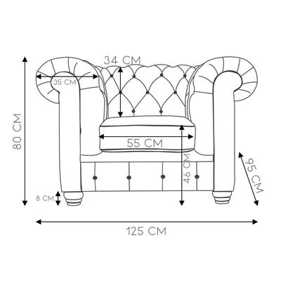 Poltrona Chesterfield com Pés Madeira Couro Preto