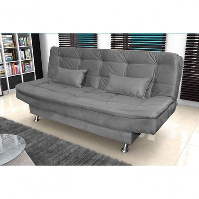 Sofá Cama 3 Lugares Com Pillow Reclinável 190 Larg Salomé Matrix Suede Cinza