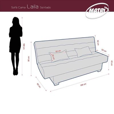 Sofá Cama 3 Lugares Casal Reclinável 190 Larg Laila Matrix Sintetico Preto