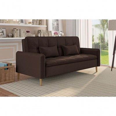 Sofá Cama 3 Lugares Casal Premium Reclinável Com Almofadas 2,06 Larg Donna Matrix Veludo Marrom