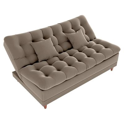 Sofá Cama 3 Lugares Casal Confortável 1,85 Larg Duda Matrix Veludo Capuccino