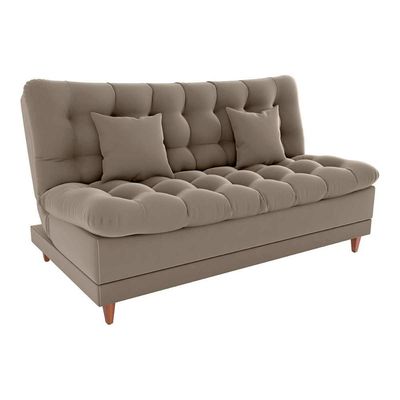 Sofá Cama 3 Lugares Casal Confortável 1,85 Larg Duda Matrix Veludo Capuccino