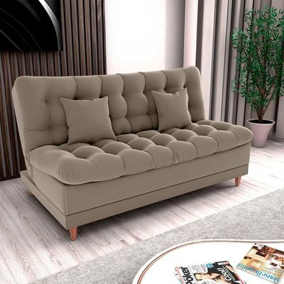 Sofá Cama 3 Lugares Casal Confortável 1,85 Larg Duda Matrix Veludo Capuccino