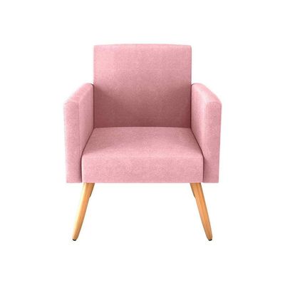 Kit 2 Poltronas Decorativas E Puff Decorativo Pés Palito Dallas Matrix Veludo Turkey Rosa