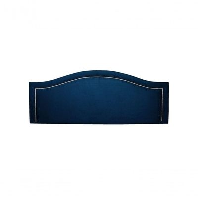 Cabeceira Queen Curva Luxo 160x60 Suede Azul - Tachas Prata