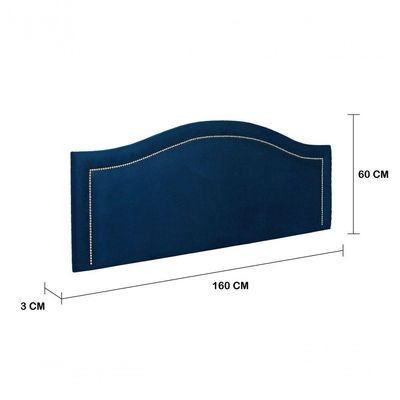 Cabeceira Queen Curva Luxo 160x60 Suede Azul - Tachas Prata