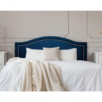 Cabeceira Queen Curva Luxo 160x60 Suede Azul - Tachas Prata