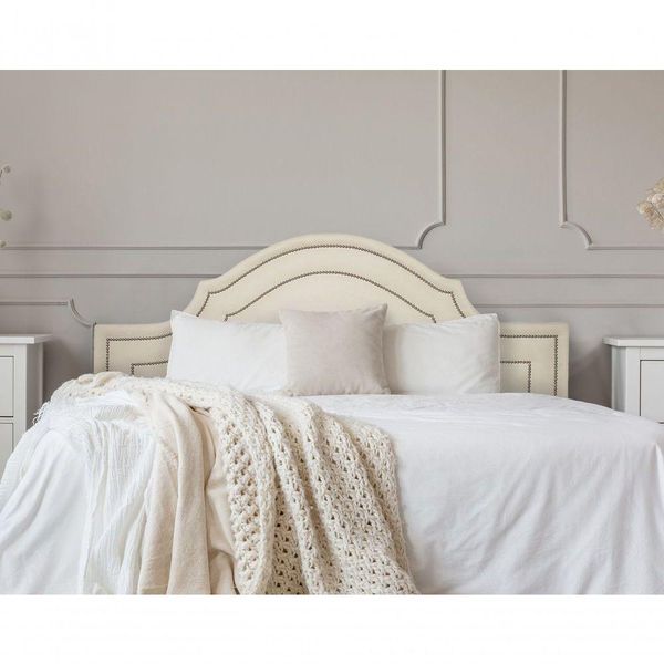 Cabeceira Casal Luxo 140x60 Suede Off White Tachas Prata