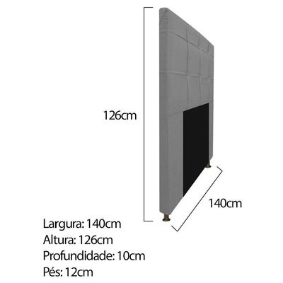 Kit Cabeceira Calçadeira Baú Estofada 140cm Casal Cinza