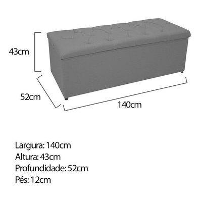 Kit Cabeceira Calçadeira Baú Estofada 140cm Casal Cinza