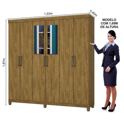 Guarda Roupa R22 6 Portas 2 Gavetas Espelho Carioca Móveis Cinamomo