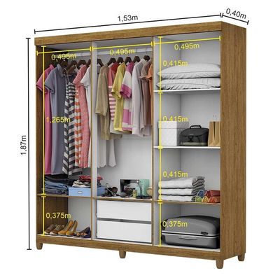 Guarda Roupa R22 6 Portas 2 Gavetas Espelho Carioca Móveis Cinamomo