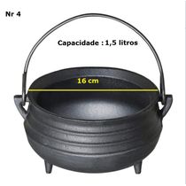 Panela Tripé Caldeirão Nº 4 Ferro Fundido Tampa Ferro Santana 1,5 Litros