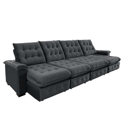 Sofá Coliseu 4.00m Retrátil E Reclinável Super Pillow Chumbo