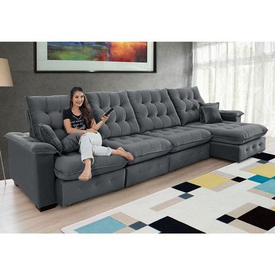 Sofá Coliseu 4.00m Retrátil E Reclinável Super Pillow Chumbo